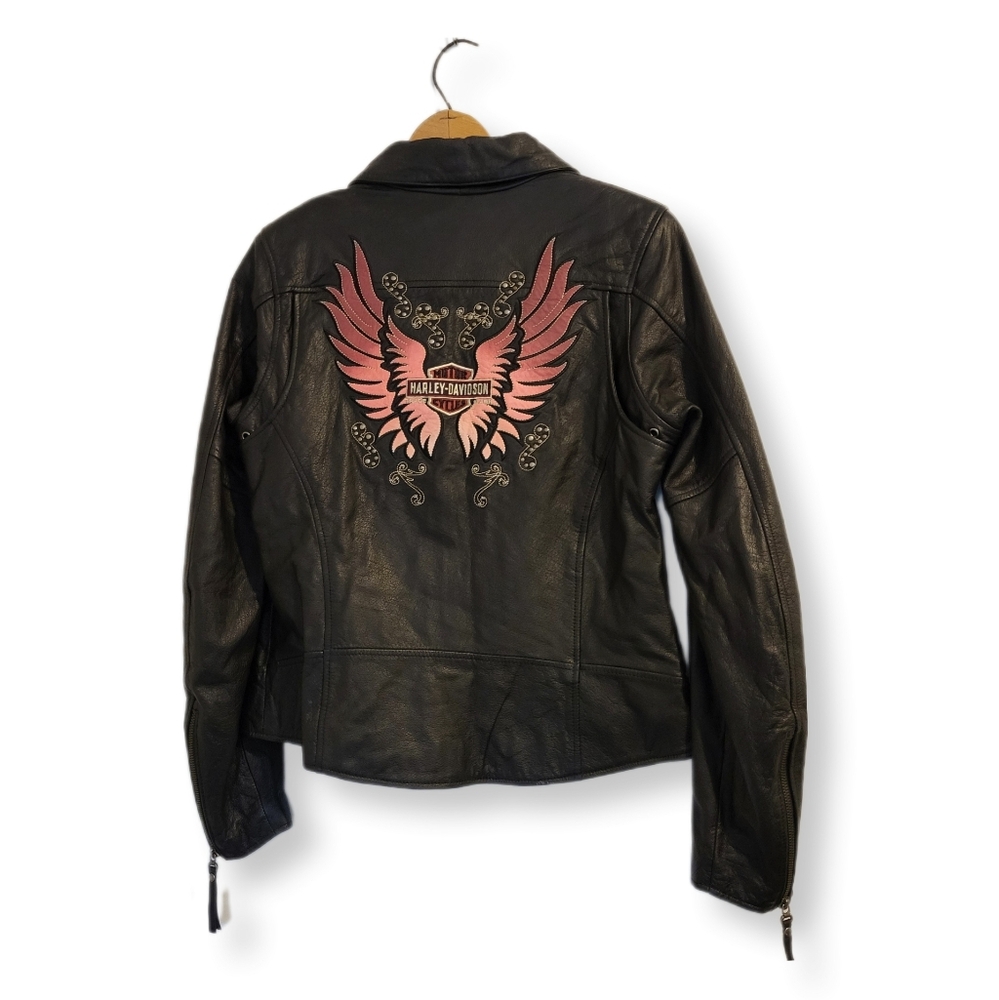 Small Womens Harley Davidson Leather Jacket  With Pink Heart